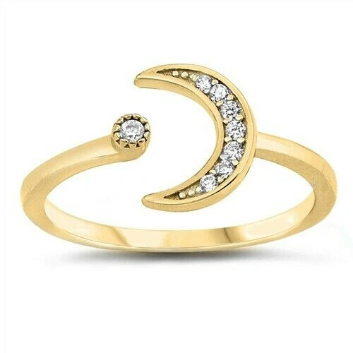 Moon and Star Ring Sterling Silver 925 Yellow Gold Plated Height 9 mm Sizes 5-10 - Image 1 of 1