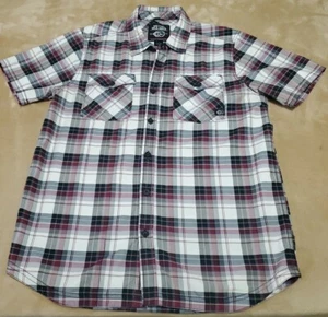 Metal Mulisha mens button shirt MEDIUM Gray Red double pockets short sleeve - Picture 1 of 7
