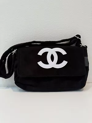 Black Chanel White Coco Mark Pile Cloth Crossbody  Shoulder Bag Soft Handbag - Image 1 of 4