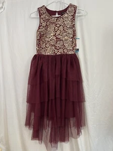 New ZUNIE Girls Sequin Tulle Burgundy Dress Party Special Occasion SZ 16XL - Picture 1 of 10