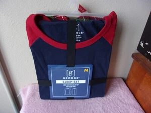BRAND NEW MEN'S GEORGE RAGLAN TOP & SLEEP PANT SET in BLUE,RED & GREEN - Picture 1 of 4