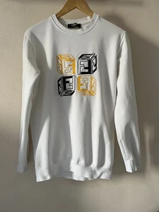 Auth Fendi Roma (Italy) Big Logo Crew Neck Long Sleeve T-Shirt  - White - sz  M - Picture 1 of 8