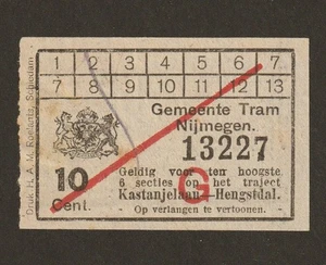 VINTAGE GEMEENTE TRAM NIJMEGEN NETHERLANDS DUTCH TRAM TICKET - Foto 1 di 2