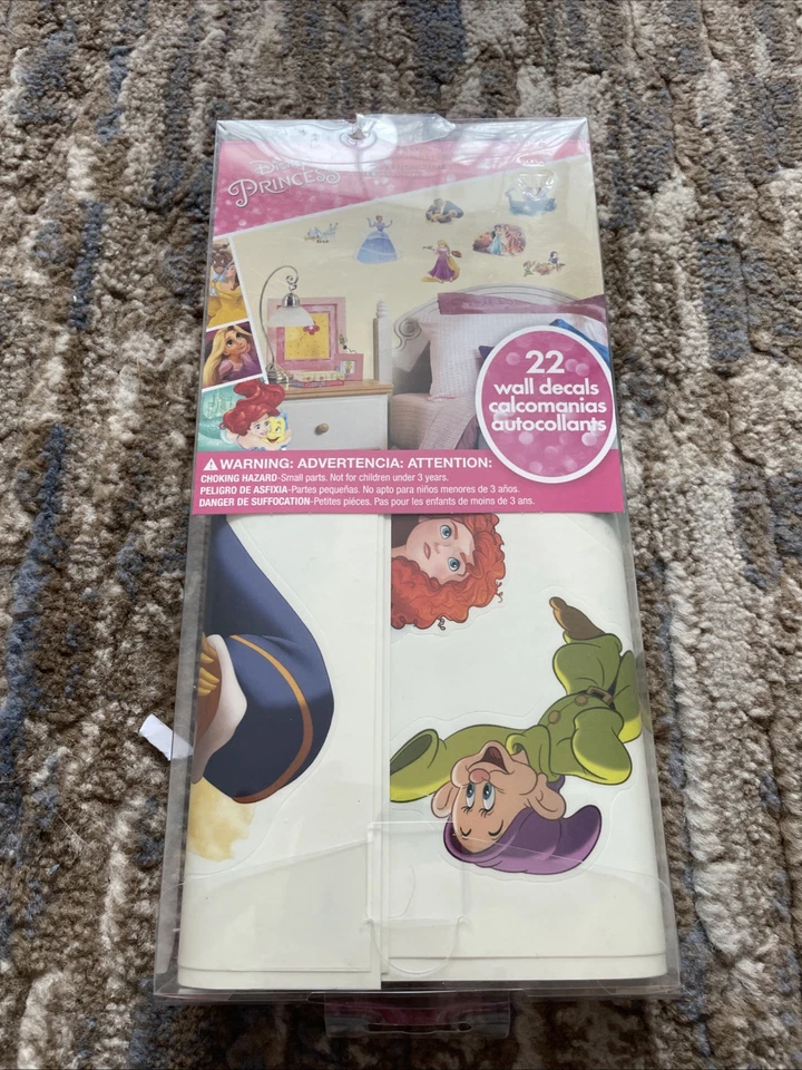 Calcomanías de pared Disney PRINCESA 22 pegatinas de habitación para niñas jazmín Ariel EE. UU. Foto 1 de 4