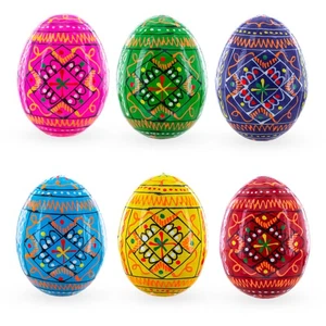 Set of 6 Ukrainian Geometric Wooden Easter Eggs 2.5 Inches - Picture 1 of 3