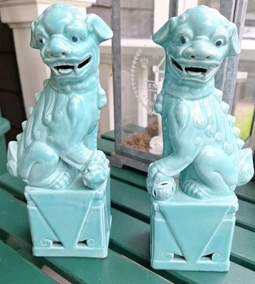 Feng Shui Montado Foo Dogs Guardian Chinoiserie Siglo XX Verde Pekín Raro  Foto 1 de 4