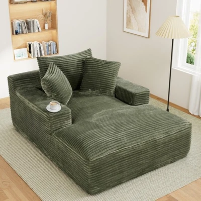 50"W x 68"D Oversized Chaise Lounge Boneless Sofa with Cup Holders & Side Pocket - Image 1 of 4