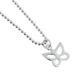 Sterling Silver Ball Bead Necklace with Butterfly Charm - Picture 1 of 5