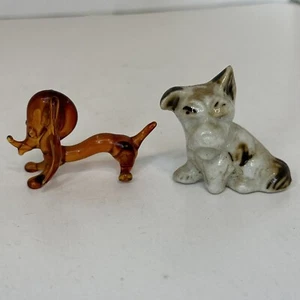 Vintage Dog Figurines Blown Glass Amber Dachshund Japan Ceramic Scottie - Picture 1 of 8