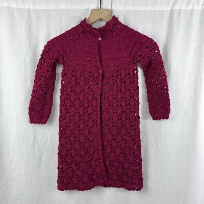 Hecho a mano Crochet Barbie Hot Fucsia Rosa Longline Tejido Cárdigan Suéter Niñas Foto 1 de 4
