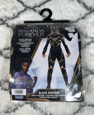 MARVEL Wakanda Forever Black Panther Jumpsuit Mask Costume Adult S (4-6) NEW - Image 1 of 4