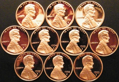 1990-1999 S Lincoln Cent NICE Proof Run 10 Coin Set FREE SHIPPING Cover