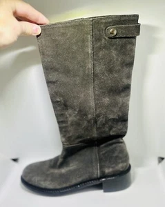 Vince Gray Leather Suede Tall Knee High Flat Pull-On Riding Boots, Size 8.5 - Picture 1 of 5