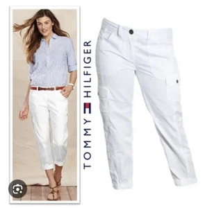 Tommy Hilfiger Ladies Cargo Pants Size 10 Classic White Cuffed Cropped - Picture 1 of 10