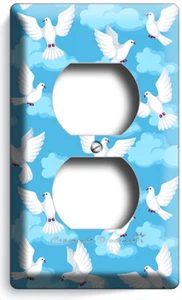 WHITE PEACE DOVES IN BLUES SKY CLOUDS OUTLET WALL PLATES ROOM PET STORE HD DECOR - Picture 1 of 1