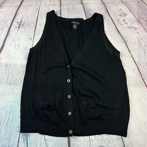 New York & Company Womens Silk Blend Button Front Vest Black Sz XL