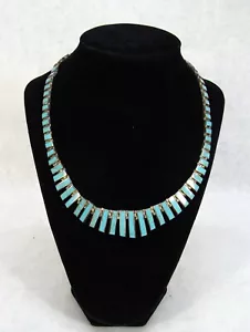 VINTAGE 950 STERLING SILVER MULTI-LINK HEAVY TURQUOISE NECKLACE - Picture 1 of 1