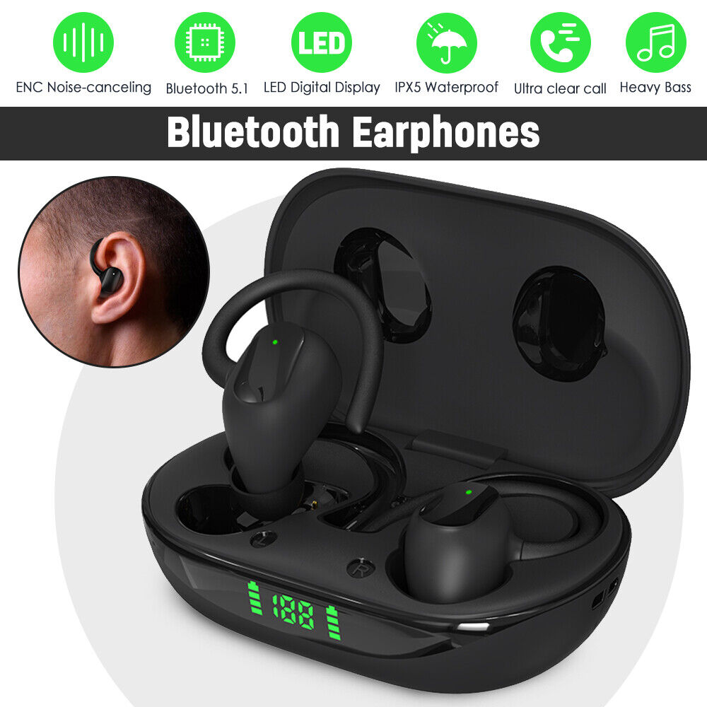 Ear Hook Bluetooth 5.1 Headset Earbuds TWS Wireless Sports Headphones Heavy Bass