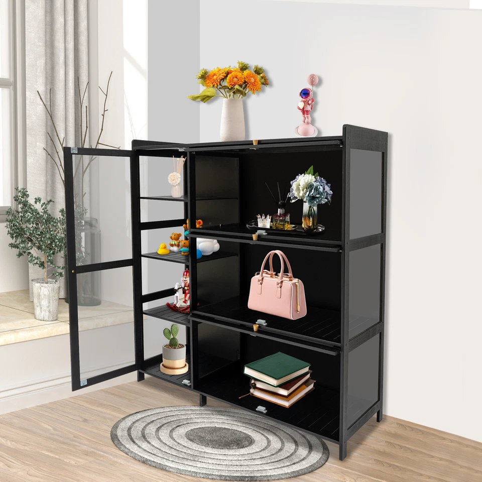 Mueble de Almacenamiento Moderno con Puertas 100*111cm Vitrina Negro Armario de Almacenamiento Foto 1 de 4