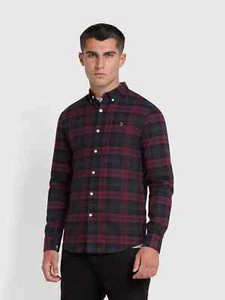 Farah Men's Brewer Oxford Shirt Red Check Size XL Slim Fit - Picture 1 of 4