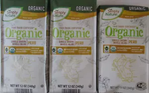 3 BAGS SIMPLY NATURE ORGANIC PERU SINGLE ORIGIN WHOLE BEAN COFFEE 12-OZ BAG - Picture 1 of 3