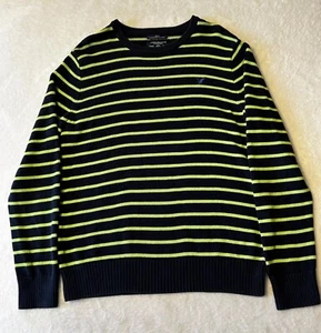 American Eagle Mens Sweater L Blue Green Striped Long Sleeve Crew Neck Pullover - Picture 1 of 6