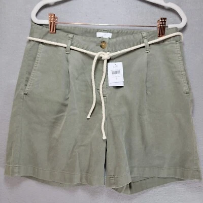 Pantalones Cortos J Jill Para Mujer 8 Verde Chino Cuerda Cinturón Bolsillos Plisados Mamá Pantalones Cortos Tiro Alto Foto 1 de 4