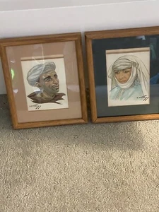 Hans Kleiss Signed Watercolor 2-Portrait, Woman & Man, Frame Approx. 10.5"X8" - Picture 1 of 10