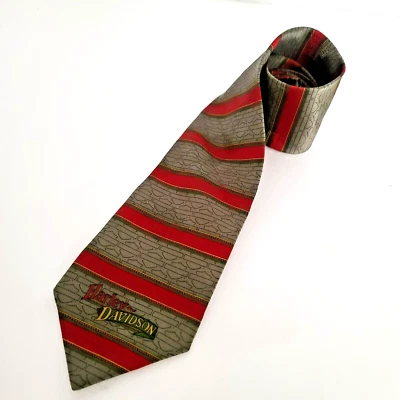 VTG 2003 Harley Davidson Ralph Marlin Jacquard Silk Tie Men's 58" Gray Striped - Image 1 of 4