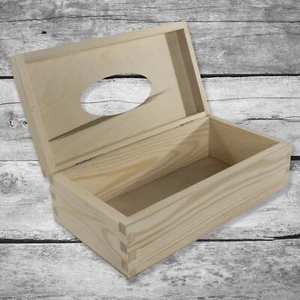 Plain Wooden Rectangular Tissue Box With Hinged Lid / Decoupage / DIY / Craft - Picture 1 of 9