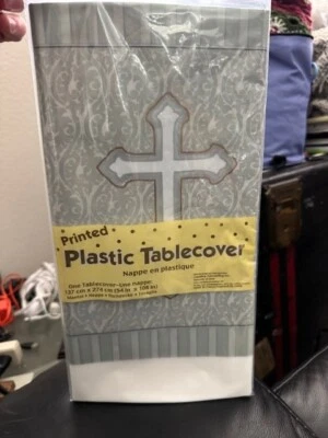 Creative Converting Devotion Cross Plastic Banquet Table Cover 54 x 108" New! - Image 1 of 2