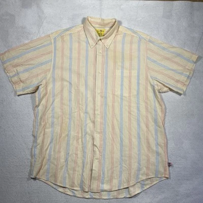 Vintage 90s Duck Head Seersucker Shirt Mens L Yellow Pink Blue S/S Button Up - Image 1 of 4