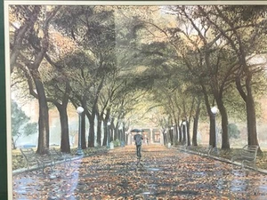 Vintage Framed R. Peerman Signed Print Parkway  Stroll - Picture 1 of 4