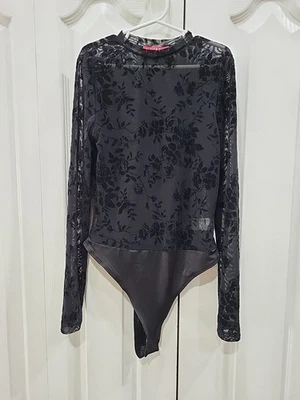 GUESS Body Negro XS Floral Terciopelo Burnout Transparente Bruja Capricho Sexy Gótico Foto 1 de 4