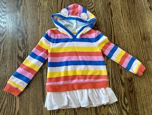 Tucker + Tate Rainbow Stripe Soft Hoodie Animal Ears Ruffle Tricot Girls Size 5 - Picture 1 of 7