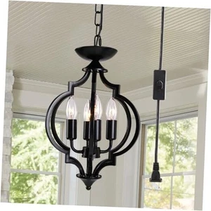 Lampadario Casale Plug In, 4 Luci Luci Industriali a Sospensione Plug In Nero - Foto 1 di 8