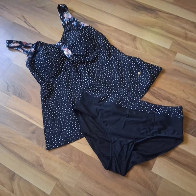 SHEEGO 2 tlg. Tankini Badeanzug Bikini Bademode 58 E schwarz-weiß gepunktet - Bild 1 von 3