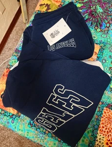 Men's Birch & Stone Sweat Pants & Hoodie Set "Los Angeles" Large Beige Navy Blue - Picture 1 of 10