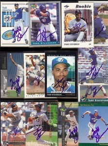 13) Different TODD STEVERSON Toronto Blue Jays SIGNED /  AUTOGRAPH Card LOT