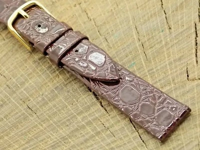 Correa de reloj de cocodrilo marrón ciervo vintage sin usar con hebilla tono dorado 16 mm NOS Foto 1 de 4