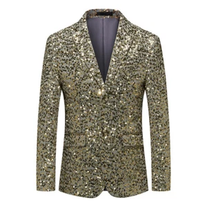 Men's Shiny Sequin Suit Blazer Dress Jacket Dinner Party Prom Coat Top Smart - Picture 1 of 11