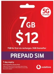 Vodafone $12 Prepaid Mobile SIM Card, Starter Pack, 4G 5G, Nano, Micro, Roaming - Bild 1 von 2