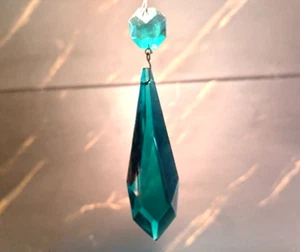 BOHEMIAN CRYSTAL PENDANT, H 75mm, WITH 1 OCTAGON 16mm, FOR CHANDELIERS - Picture 1 of 11