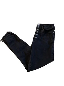 loft high waisted skinny jeans sz 31/12 unfinished hem distressed black button  - Picture 1 of 6