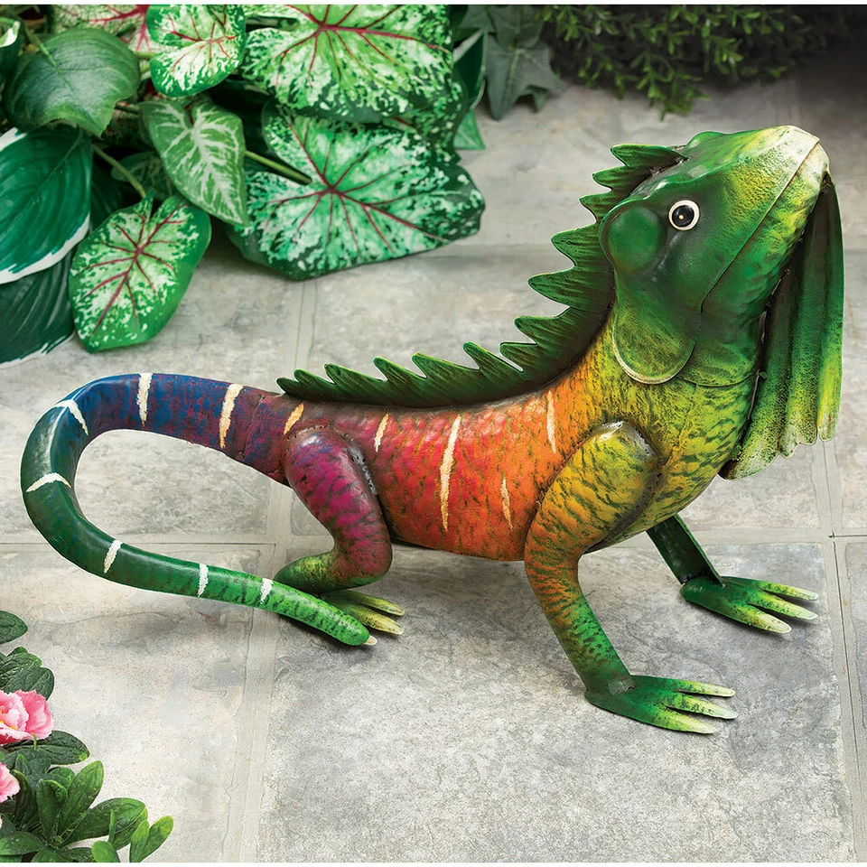 Escultura realista de jardín de hierro martillado Kiwi la iguana tropical Foto 1 de 1