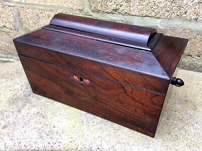Antique 19th C. Rosewood Mahogany Tea Caddy,Sarcophagus Box,Old 1800s Wood Case • 12.21£