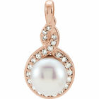 Freshwater Cultured Pearl & 1/10 Ctw Diamond Pendant In 14K Rose Gold