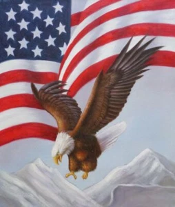 Águila calva 24x20 volando por bandera americana pintura al óleo naturalismo animal pájaro - Imagen 1 de 1