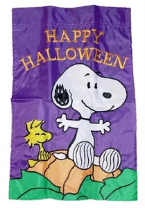 "ÚLTIMO~SNOOPY AND WODSTOCK SOBRE CALABAZA~HAPPY HALLOWEEN APLIQUE BANDERA 12""x18"" - Imagen 1 de 1
