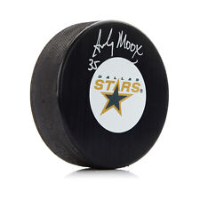 Andy Moog Autographed Dallas Hockey Retro Logo Puck